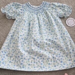 Sweet Dreams Blue and Green Floral Smocked Toddler Dress